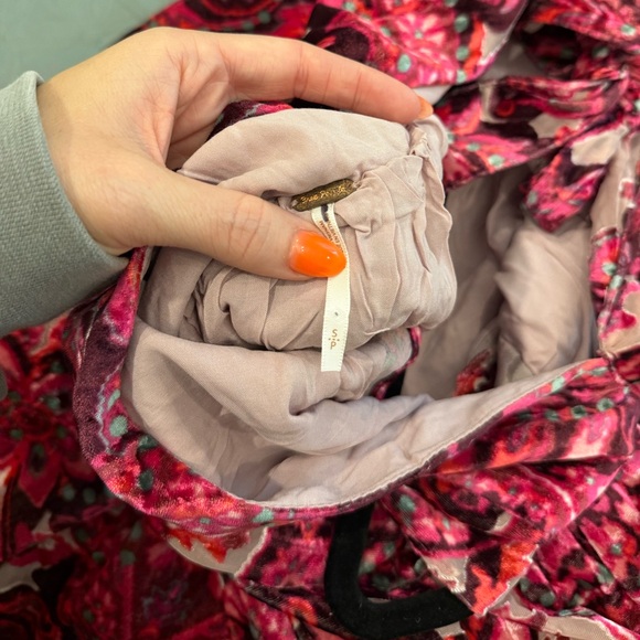 Free People All The Time Pink and Red Paisley Baroque Velvet Babydoll Mini Dress - Picture 7 of 7